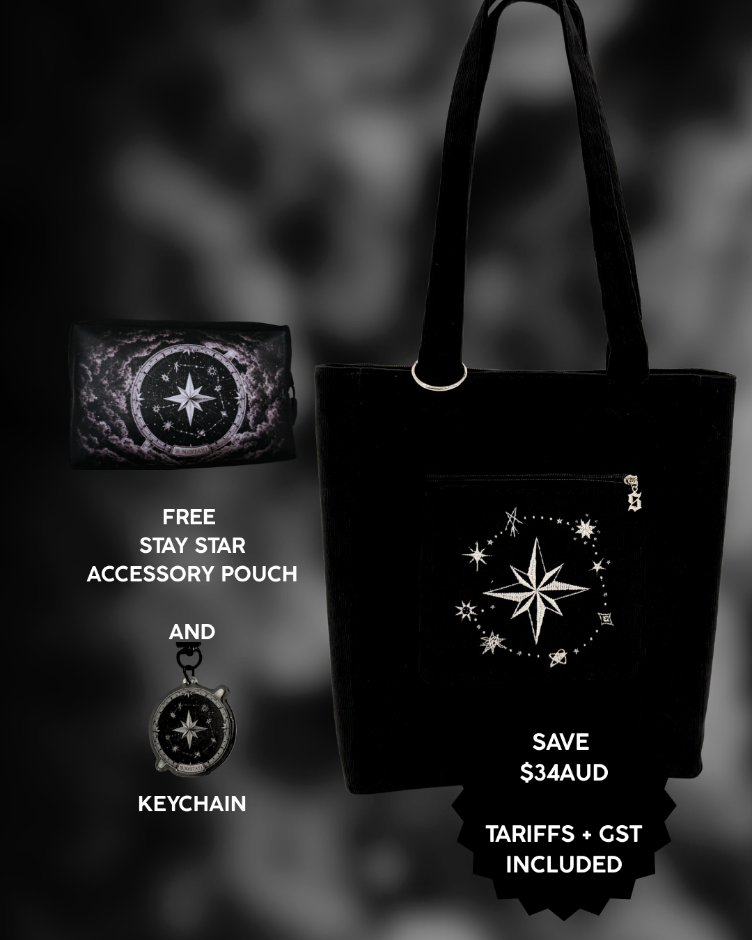BUNDLE - Stay Star XL Embroidered Shopping Tote w/ Laptop Sleeve